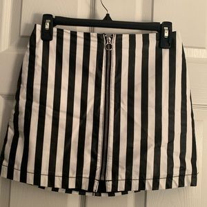 Black and white striped mini skirt